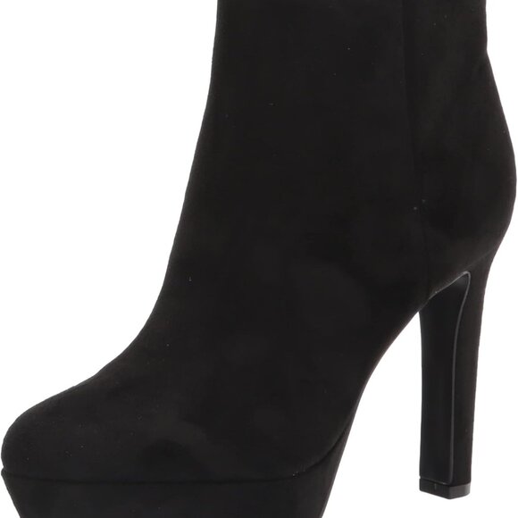 Women's Black Suede Ankle Booties 7 Thin Heel Platform Zip Fashion Shoes - Picture 1 of 8